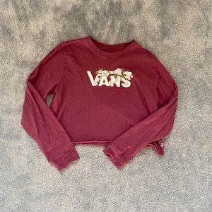 Maroon Cropped Long-Sleeve Vans Shirt